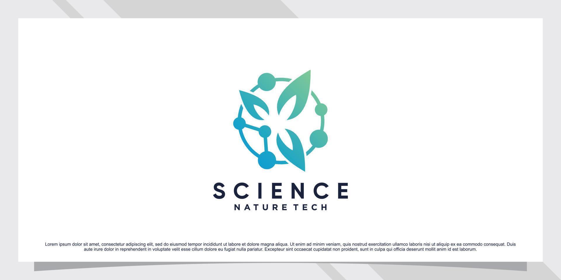 Science molecule logo design for technology with leaf and shape concept vector
