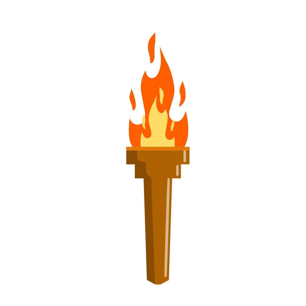 Torch with fire and flame. Greek Symbol of sports competitions. The concept of light and knowledge. Flat cartoon illustration vector