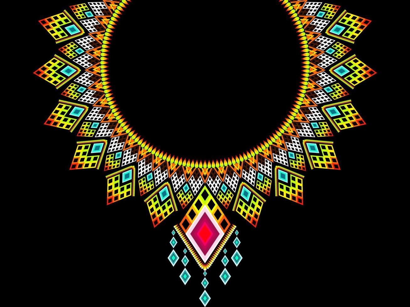 Geometric ethnic oriental pattern. Necklace embroidery design for textile, fashion woman, background, wallpaper, clothing and wrapping. Vector illustration. Pro Vector