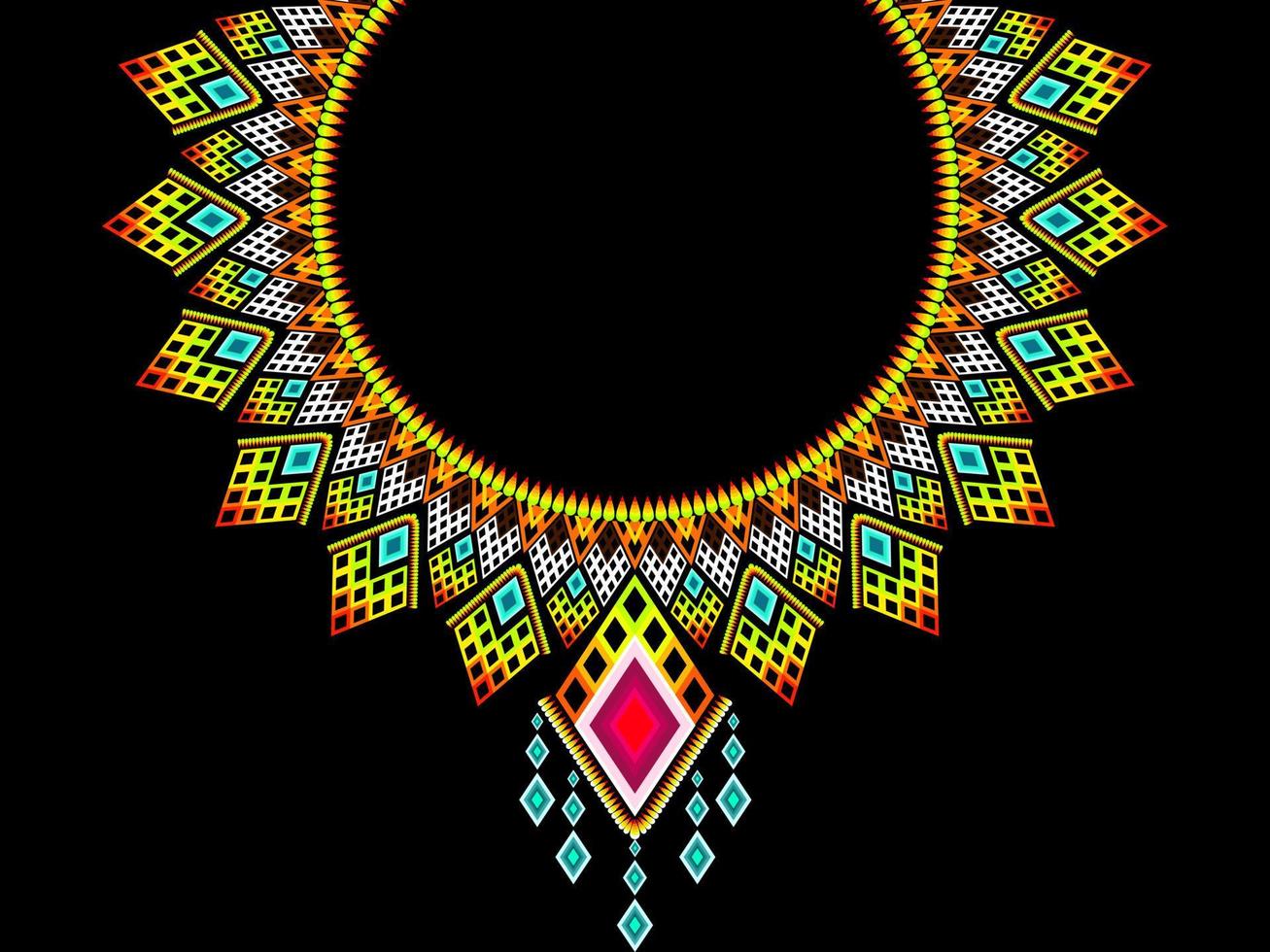 Geometric ethnic oriental pattern. Necklace embroidery design for textile, fashion woman, background, wallpaper, clothing and wrapping. Vector illustration. Pro Vector