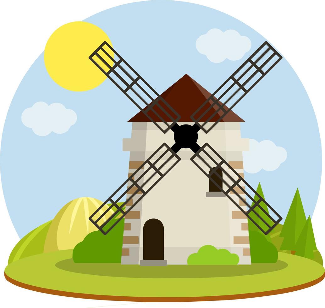 Village windmill. Production of flour vector