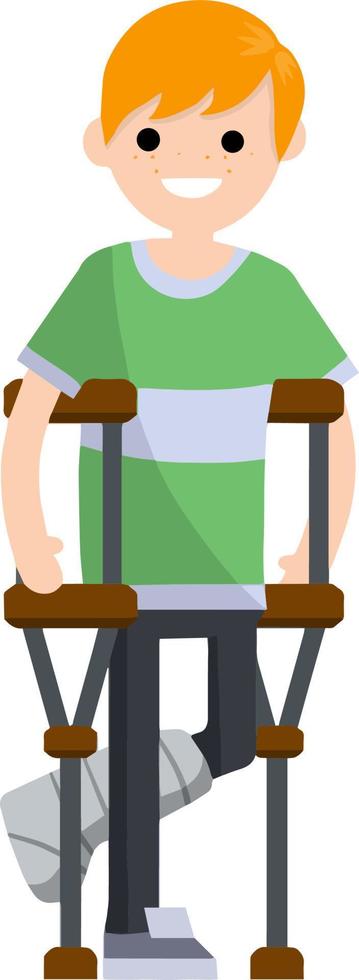 Broken leg. Man on crutches vector