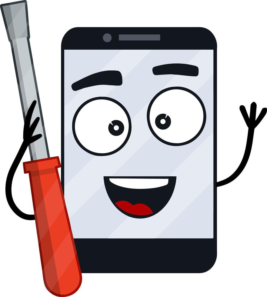 Cheerful mobile phone with smile on screen. Happy emotions vector
