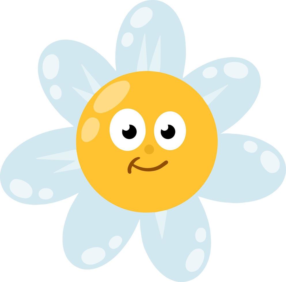 Blue flower with cute face and yellow center. vector