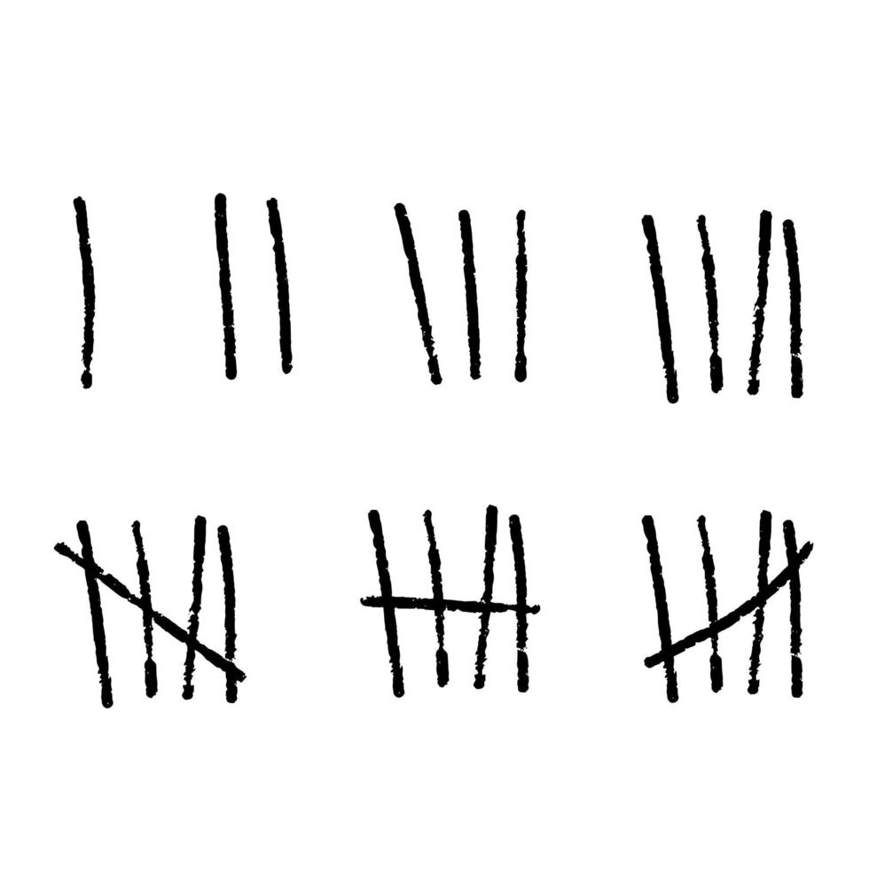 Tally marks. Prison sticks lines counter on wall. Jail sign. Scratch Five line. vector