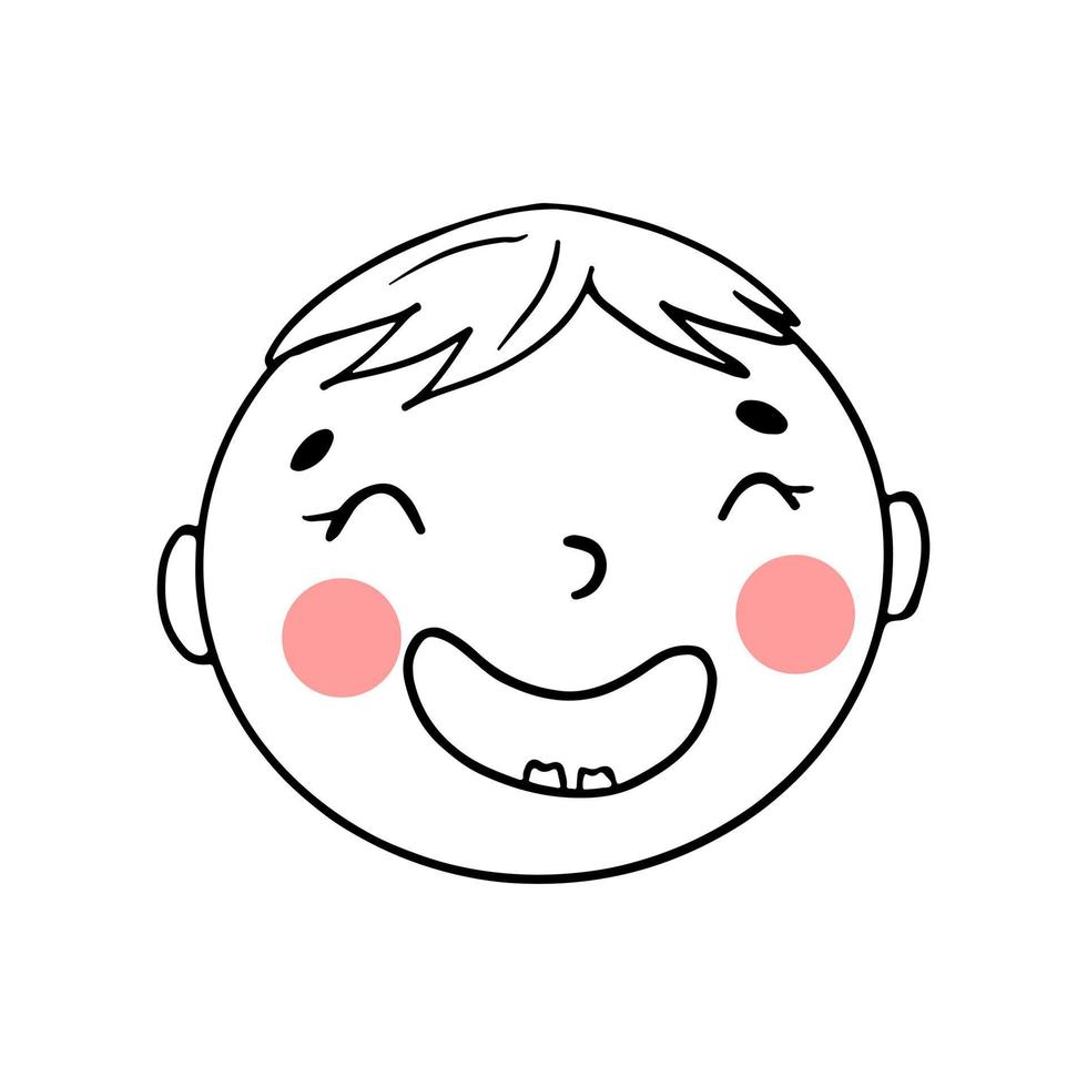 Cute baby first tooth vector icon. Funny smiling little face first tooth. Little baby avatar doodle style. Vector hand drawn baby.