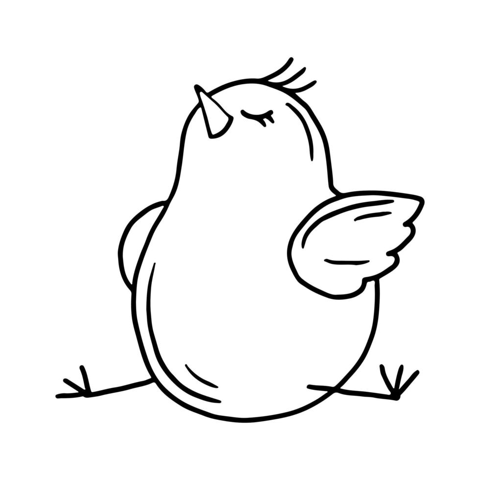 Funny chick sitting in doodle style. Hand drawn cute domestic bird vector illustration.