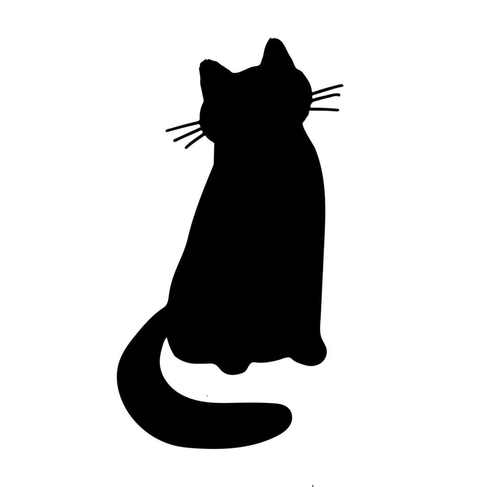 Black cat silhouette for Halloween designs. Hand drawn cute animal vector illustration.