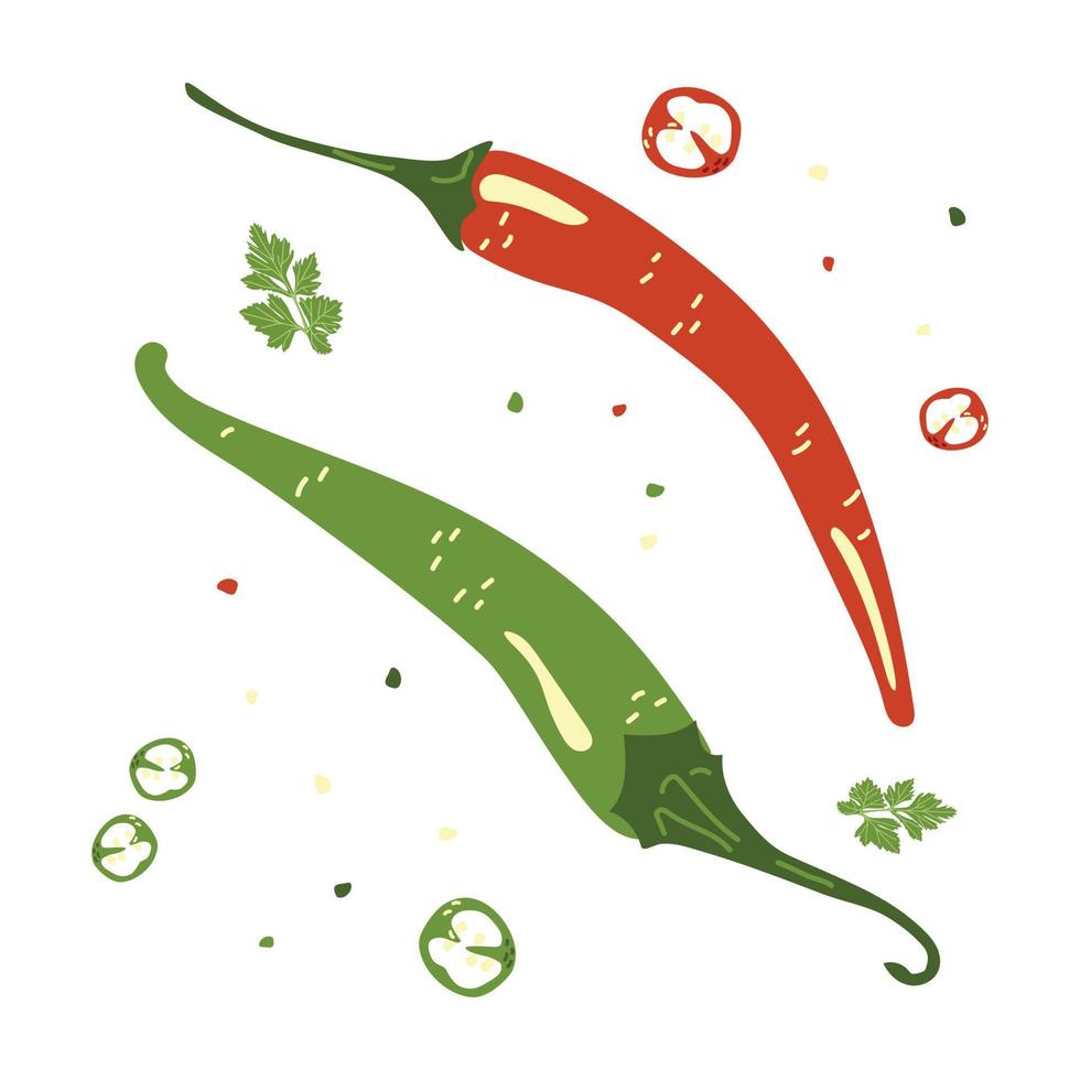 Hot chili vegetable green and red pepper vector