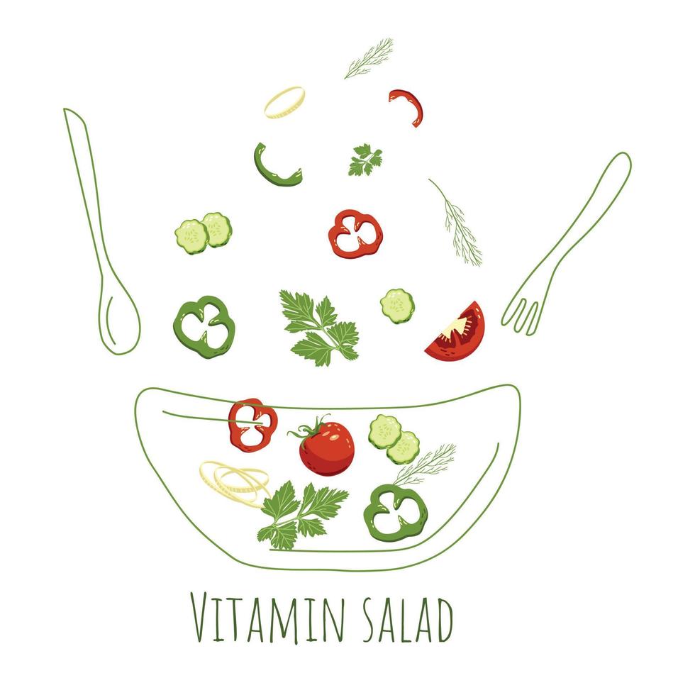 Vitamin salad of fresh vegetables and herbs vector