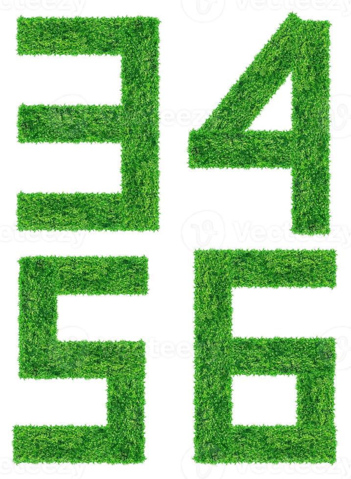 Alphabet from the green grass,  isolated on white background photo