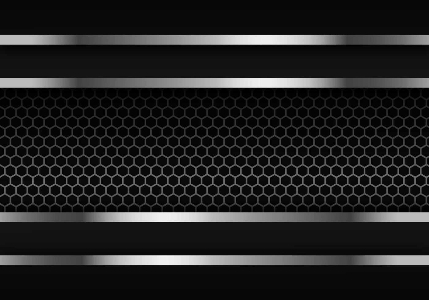 textura de fibra de carbono oscura abstracta y líneas de metal cromo sobre fondo de diseño de tecnología moderna de hexágono metálico vector