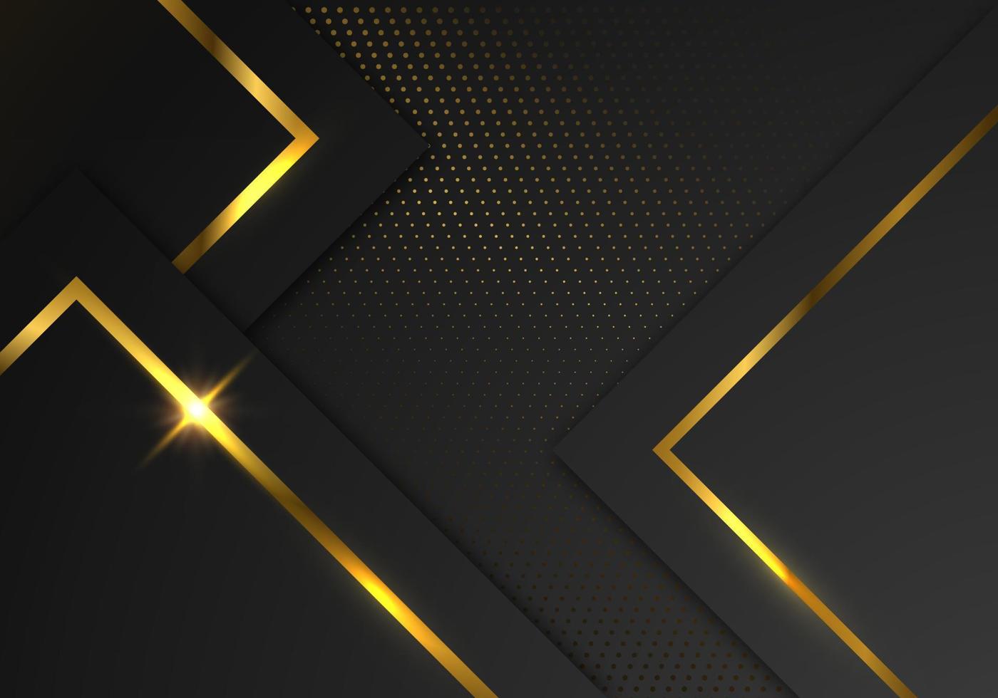capas de superposición geométrica negra premium abstracta con estilo de lujo de línea dorada de rayas sobre fondo oscuro con espacio de copia vector