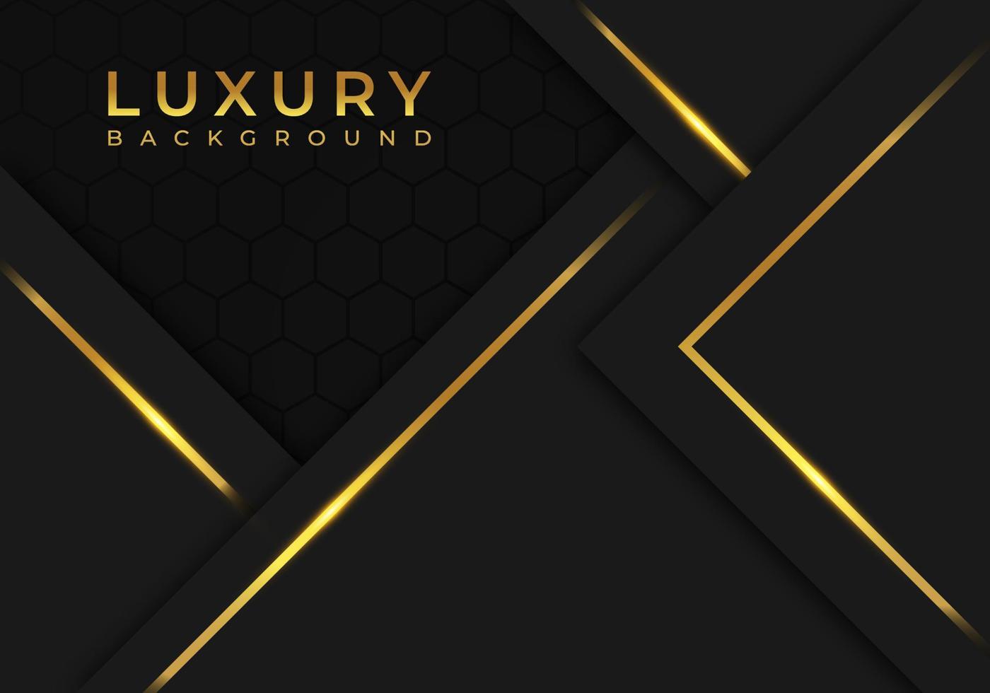 Modern Black Luxury Background with Gold Line Decoration on Dark Hexagon Pattern Metallic Background vector