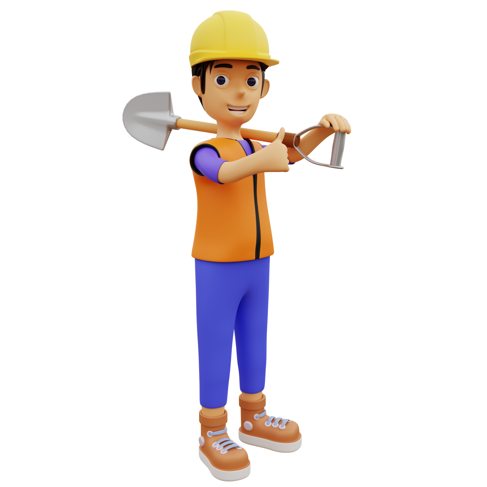 3D Character male construction worker holding a shovel 9363343 PNG