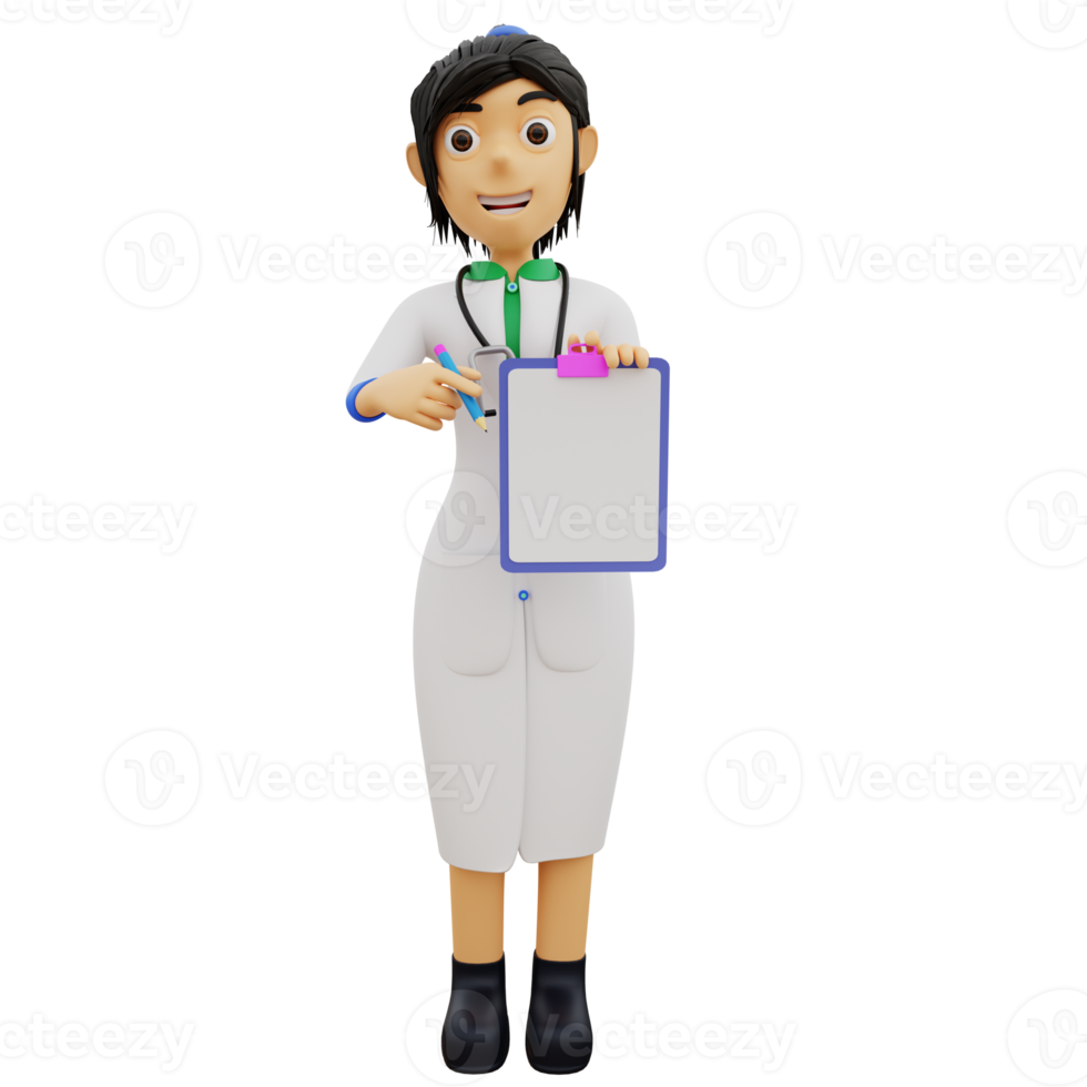 3D Character female doctor with checkboard png
