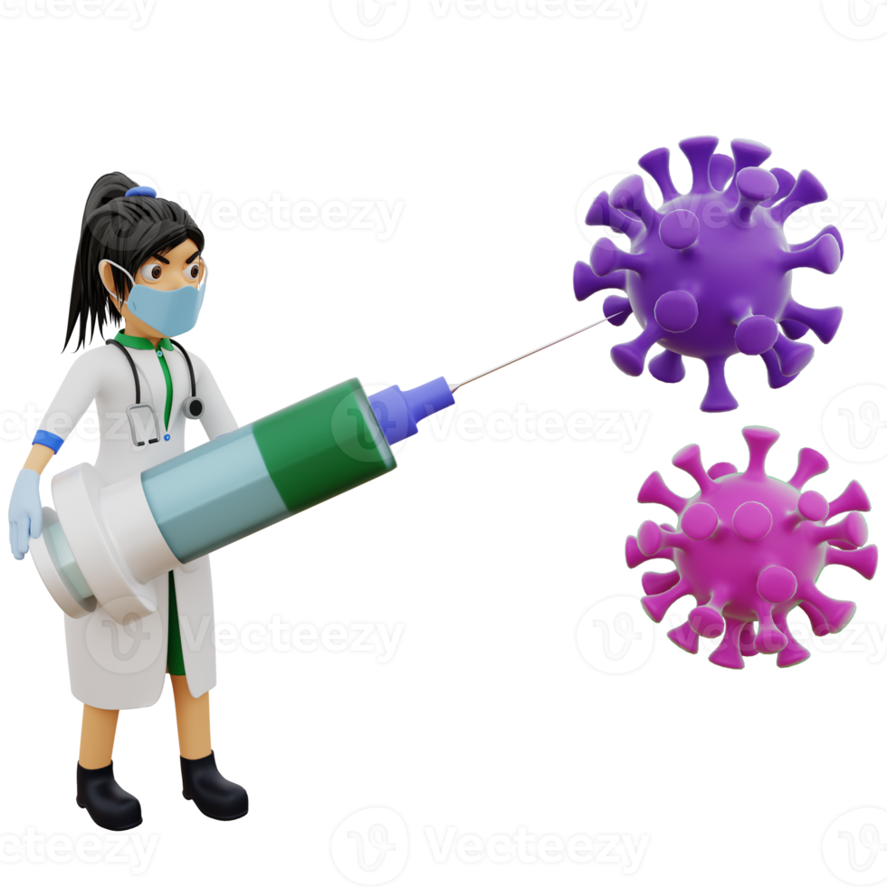 3D Character female doctor protects the body from viruses png