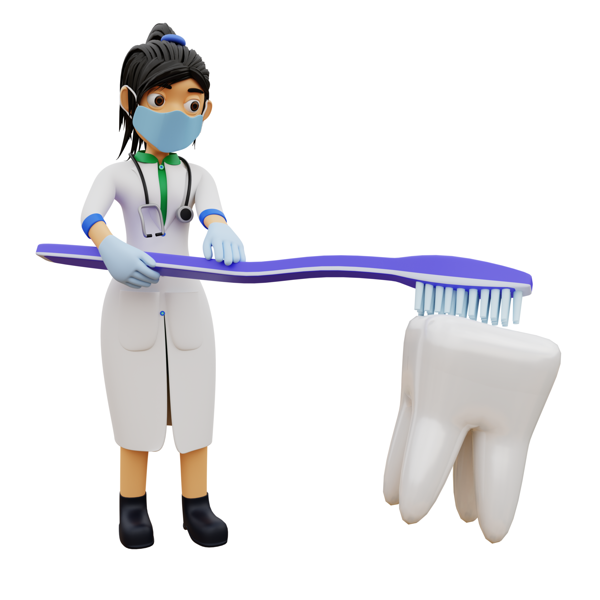 3D Character female dentist cleaning teeth 9363362 PNG