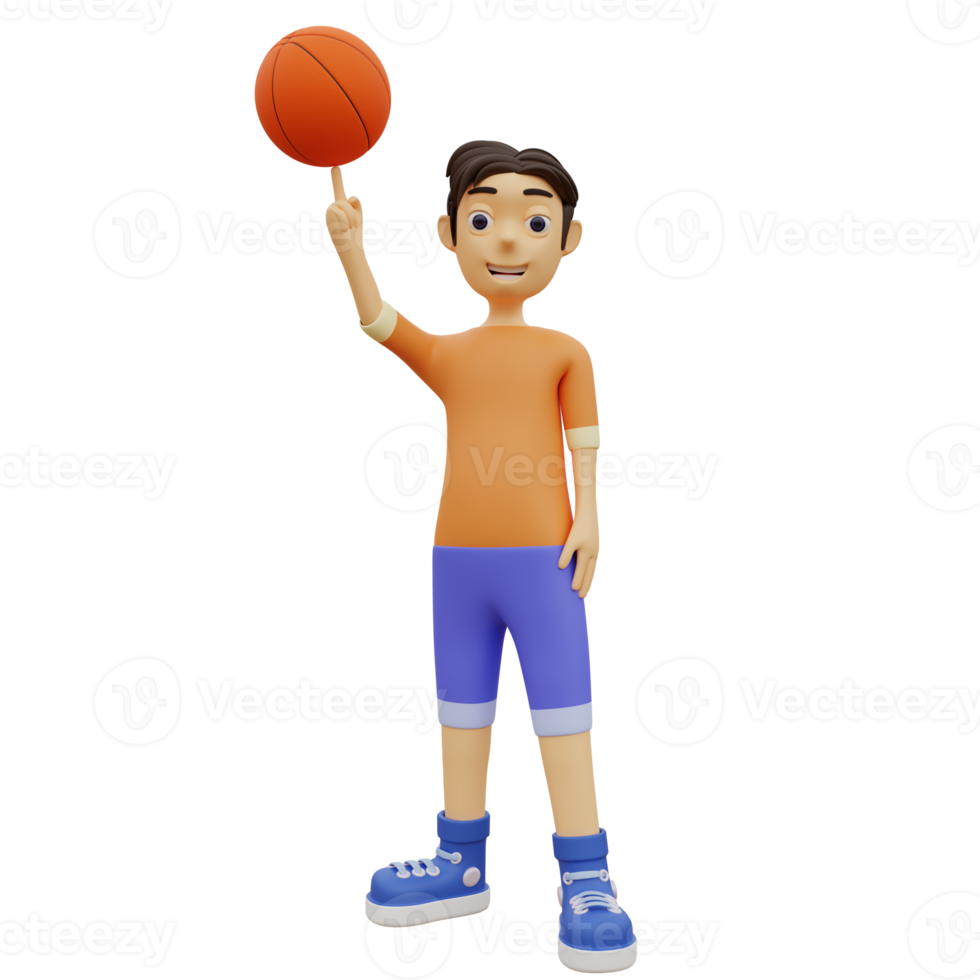 personagem 3D jogando basquete png