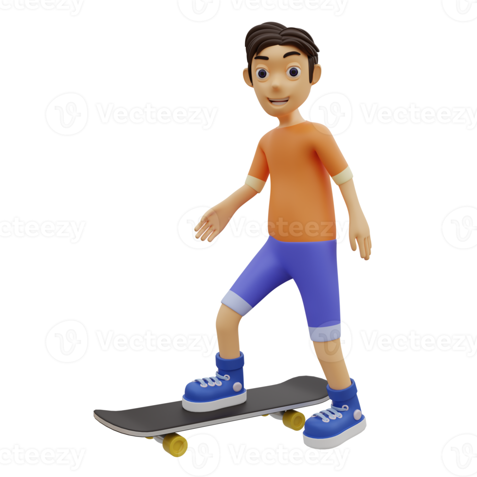 3D-personage dat skateboarden speelt png