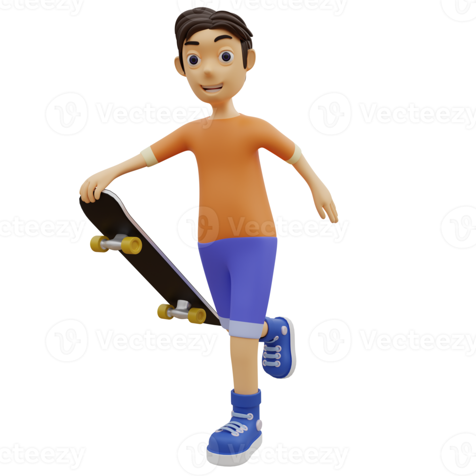 3D-personage dat skateboarden speelt png