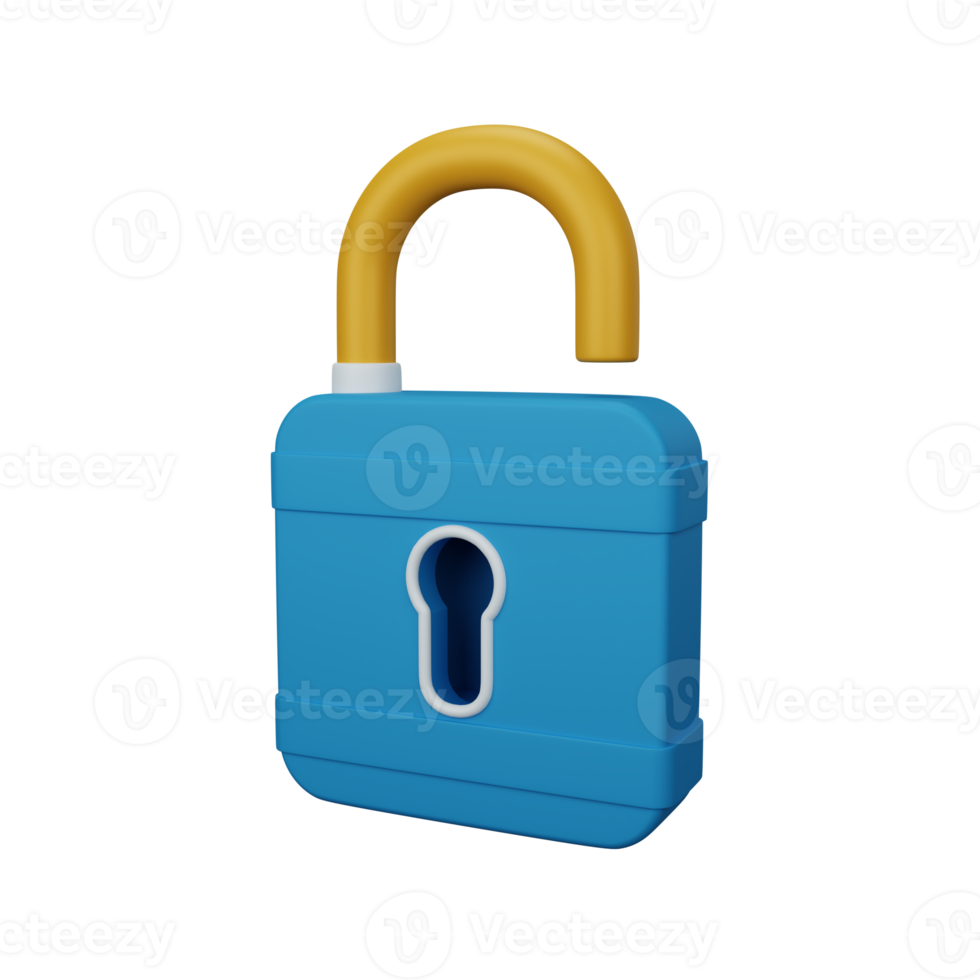 3d rendering open padlock isolated useful for user interface, apps and web design illustration png