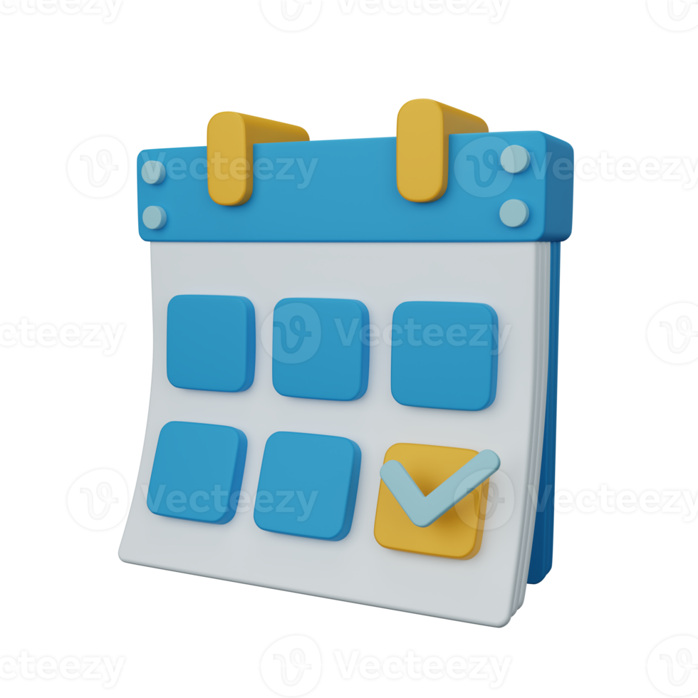3D-renderingskalender isolerad användbar för användargränssnitt, appar och webbdesignillustration png