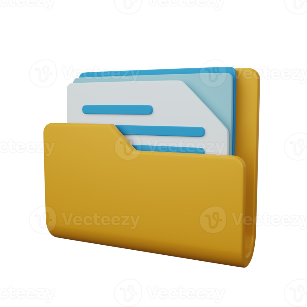 3d rendering file folder, document isolated useful for user interface, apps and web design png