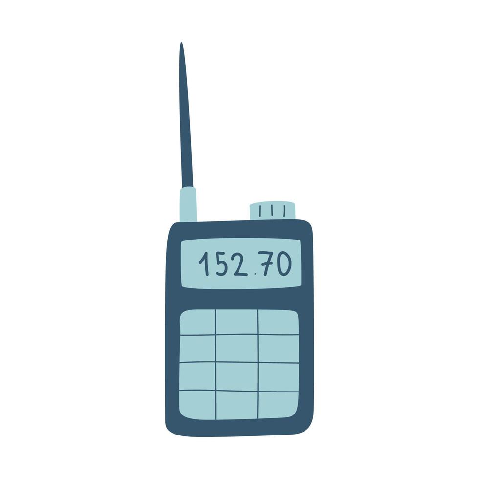 A walkie-talkie, a device for remote communication. Radio station. Equipment for hiking, tourism, travel, vacation, car rally. Flat vector illustration isolated on a white background.