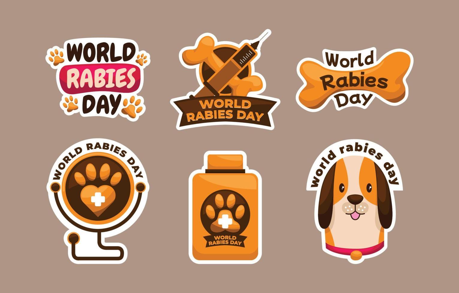 Set of World Rabies Day Sticker vector