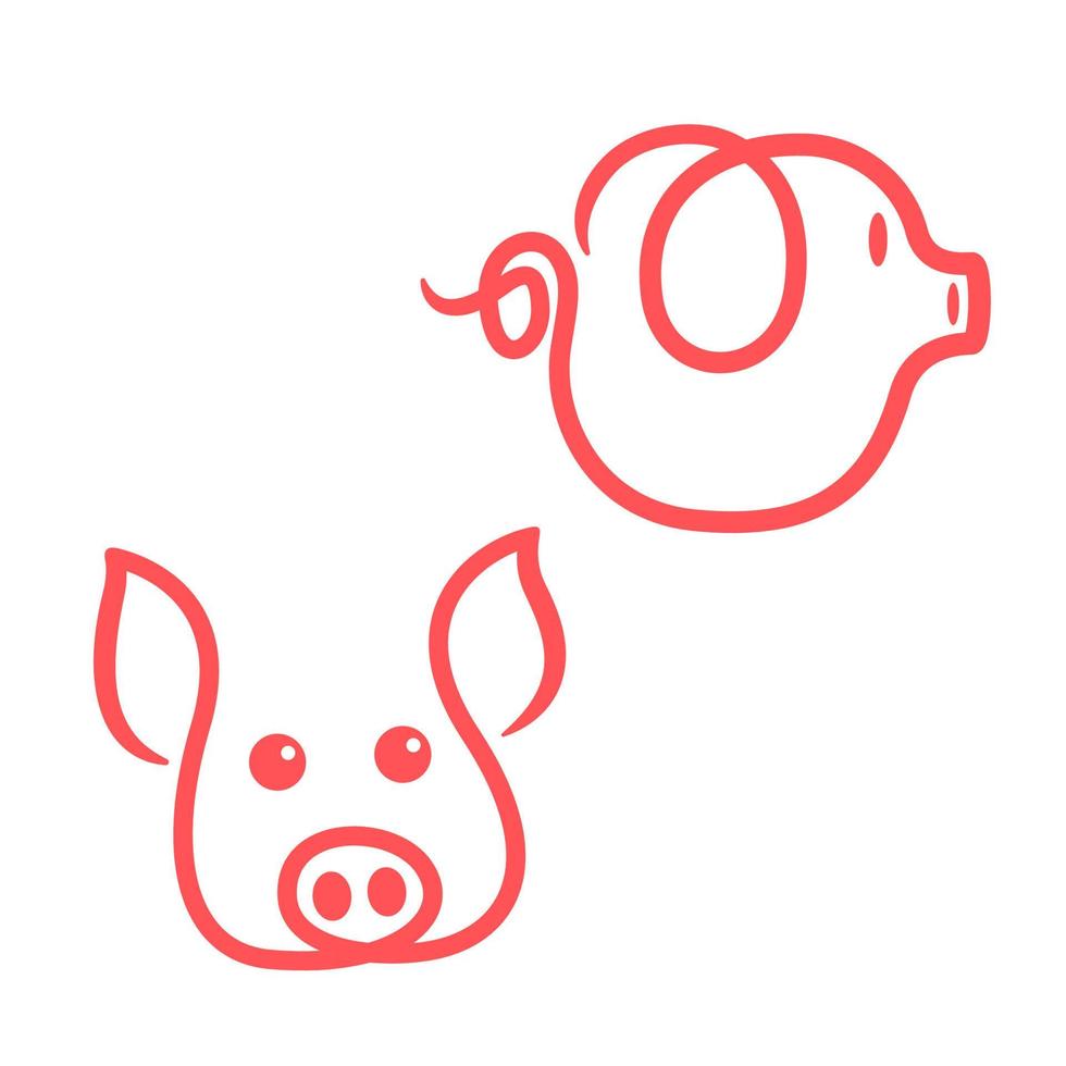 Linda línea de icono de logotipo de cerdo rosa vector