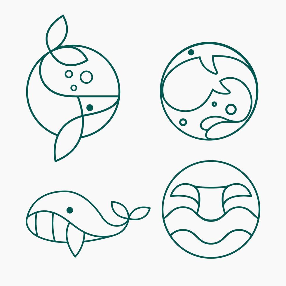 icono de logotipo de línea de pez grande de ballena vector