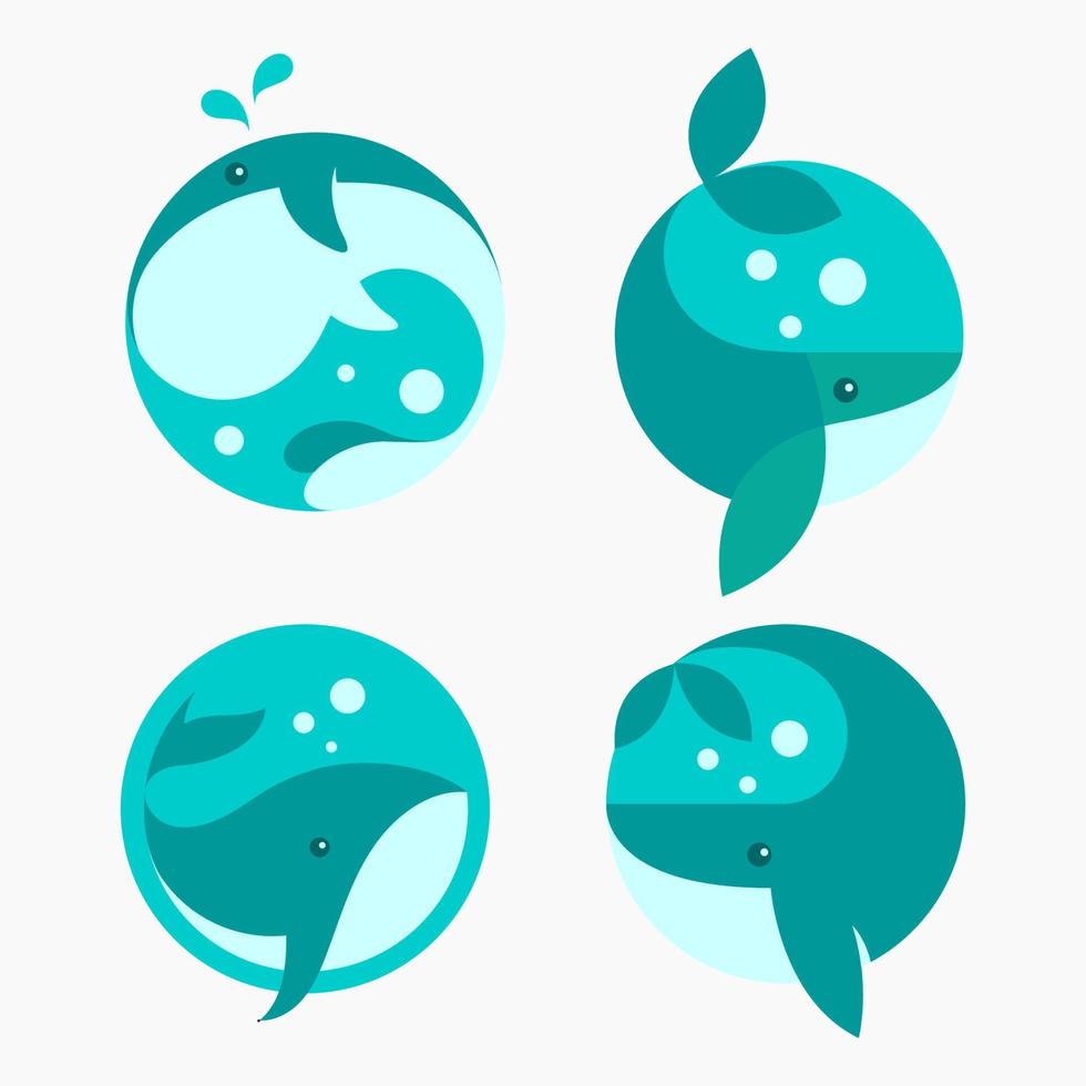 conjunto de iconos de logotipo de pez grande de ballena vector