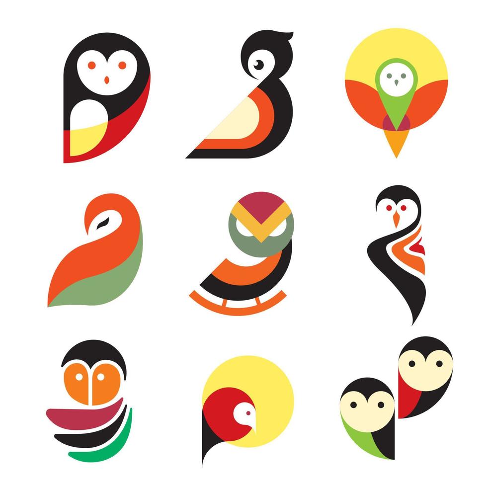 conjunto de diseño de icono de logotipo de búho vector