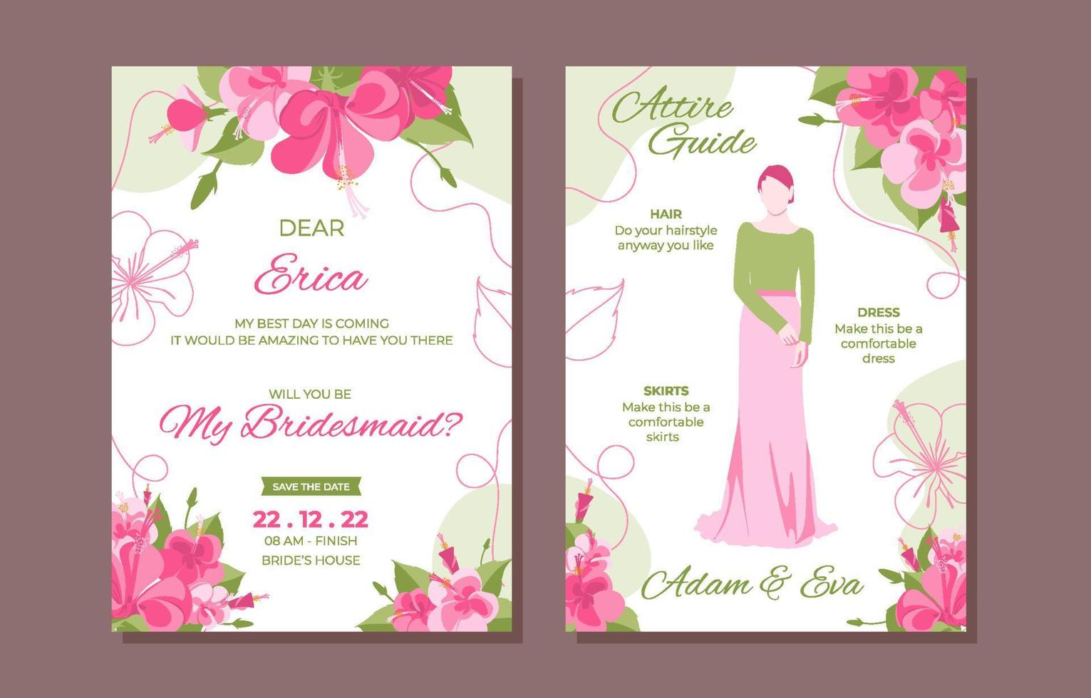 plantilla de invitación de dama de honor floral plana vector