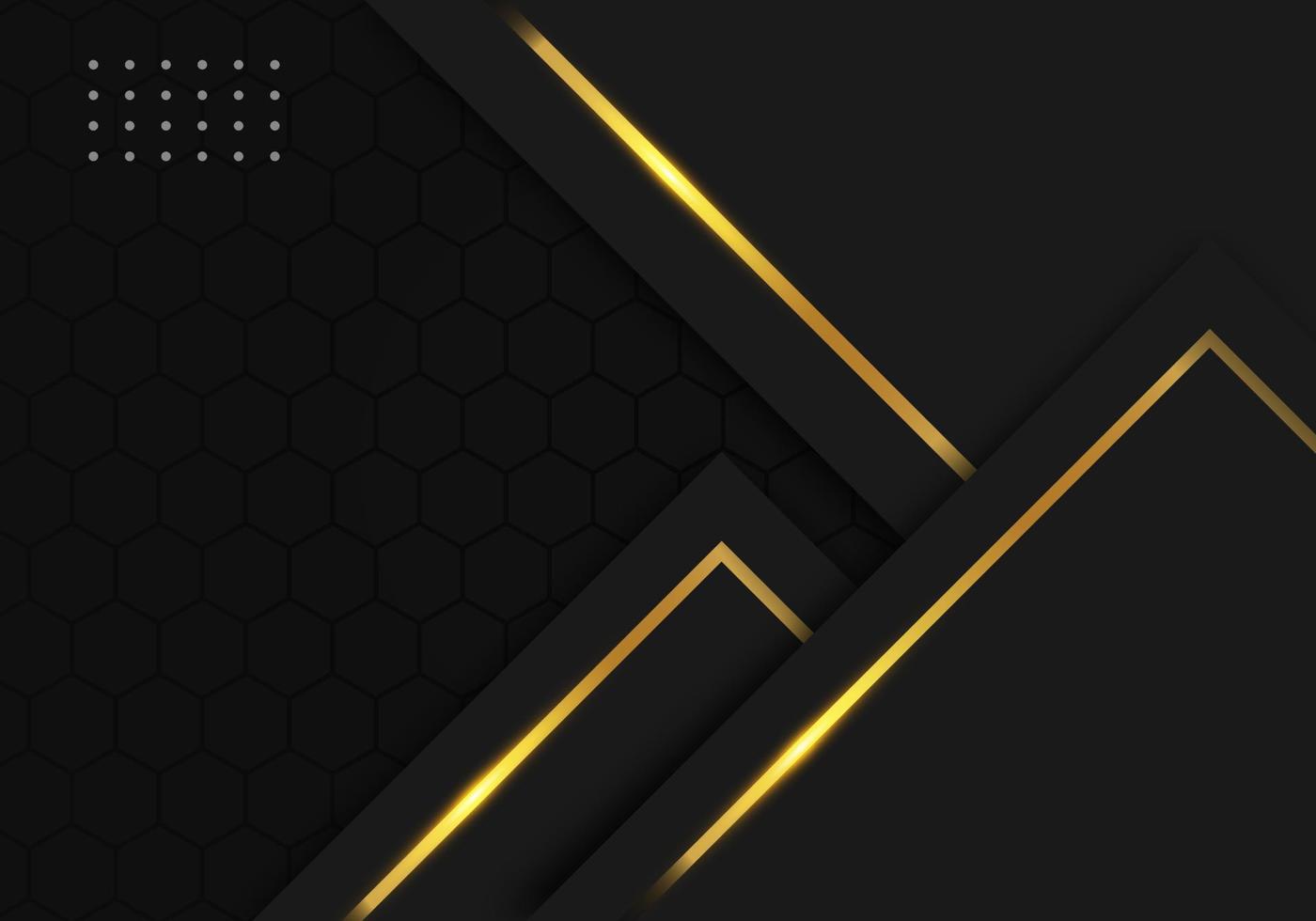 Modern Black Luxury Background with Gold Line Decoration on Dark Hexagon Pattern Metallic Background vector