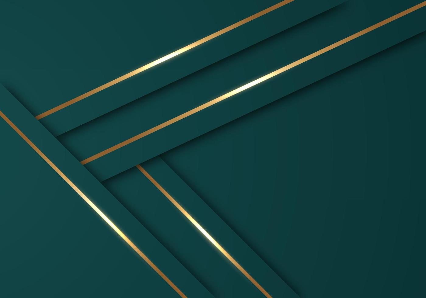 las líneas doradas brillantes abstractas se superponen en diagonal lujoso fondo verde oscuro con espacio de copia para texto vector