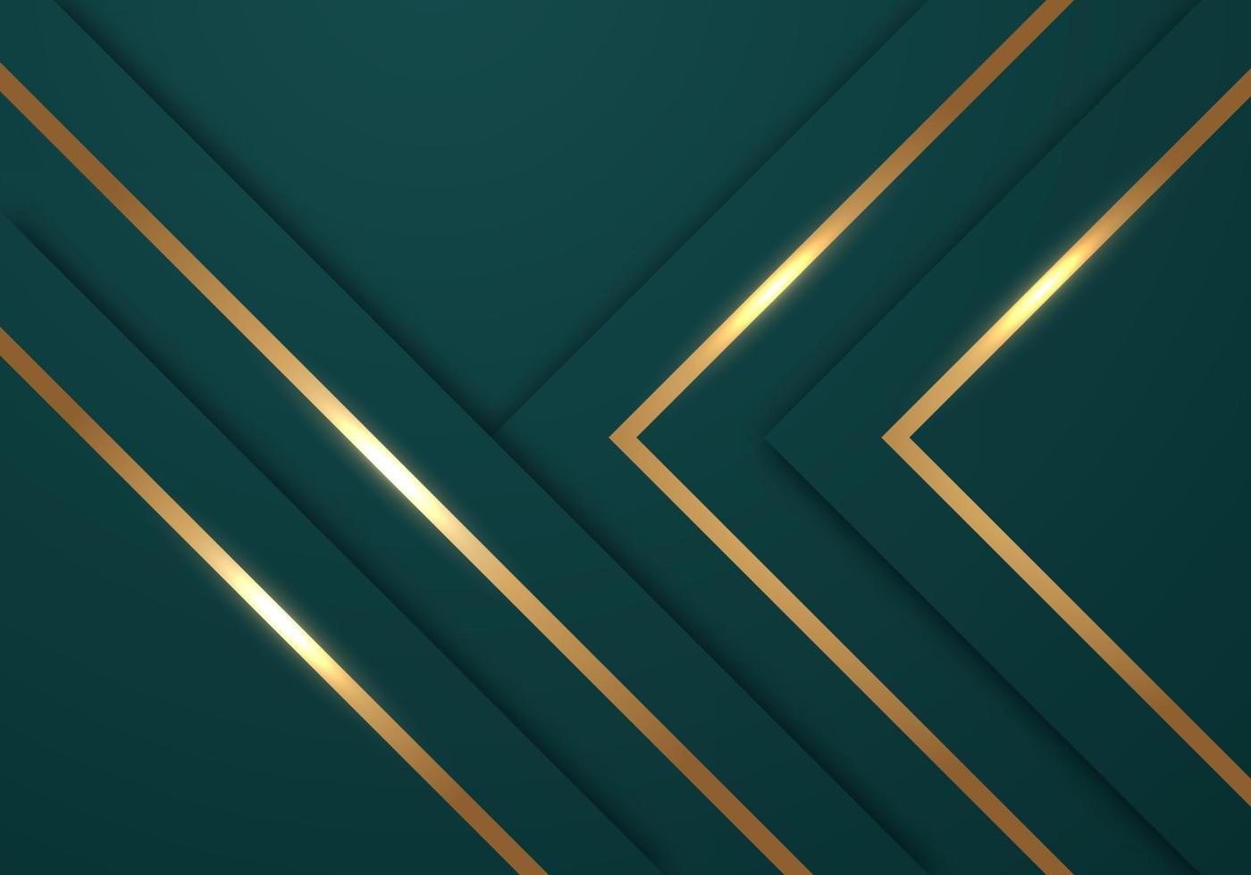 las líneas doradas brillantes abstractas se superponen en diagonal lujoso fondo verde oscuro con espacio de copia para texto vector