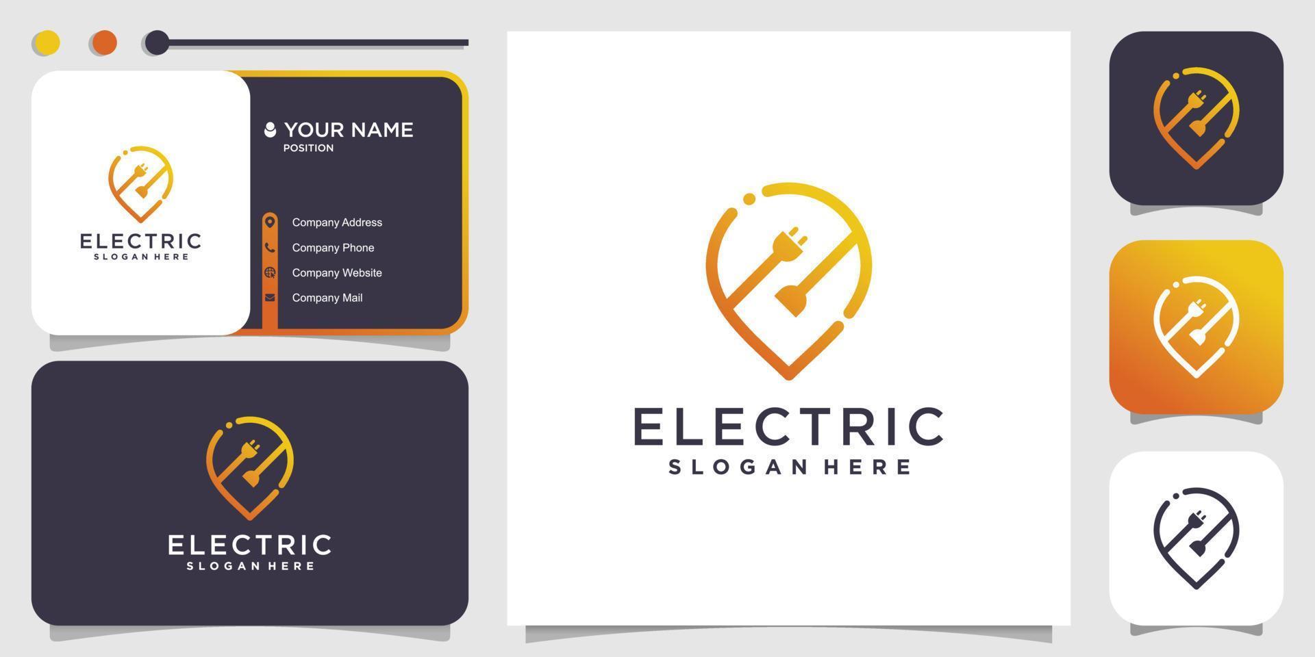 ubicación de logotipo eléctrico con vector premium de concepto creativo