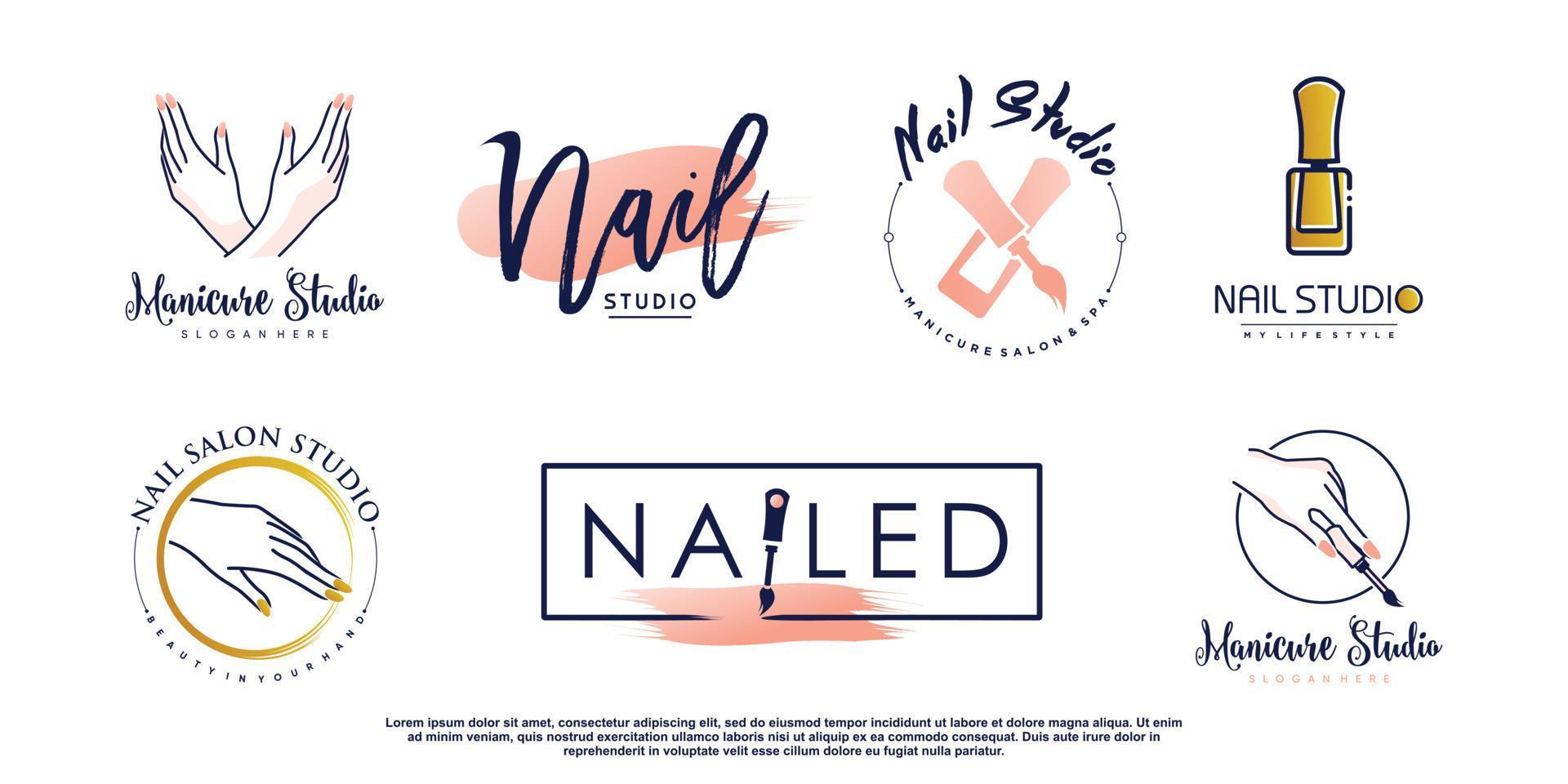 Nail logo collection with creative element concept Premium Vector