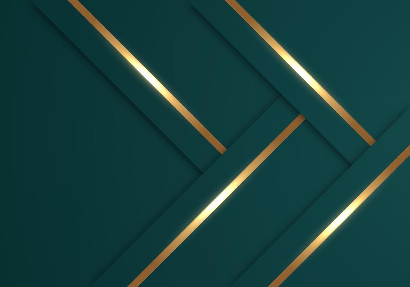 las líneas doradas brillantes abstractas se superponen en diagonal lujoso fondo verde oscuro con espacio de copia para texto vector