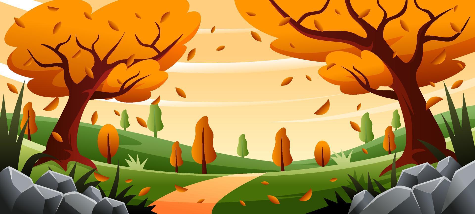 Landscape in Autumn with Fallen Leaves vector