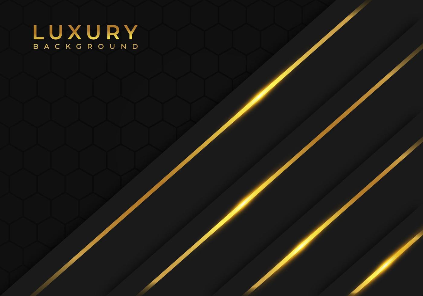 Modern Black Luxury Background with Gold Line Decoration on Dark Hexagon Pattern Metallic Background vector