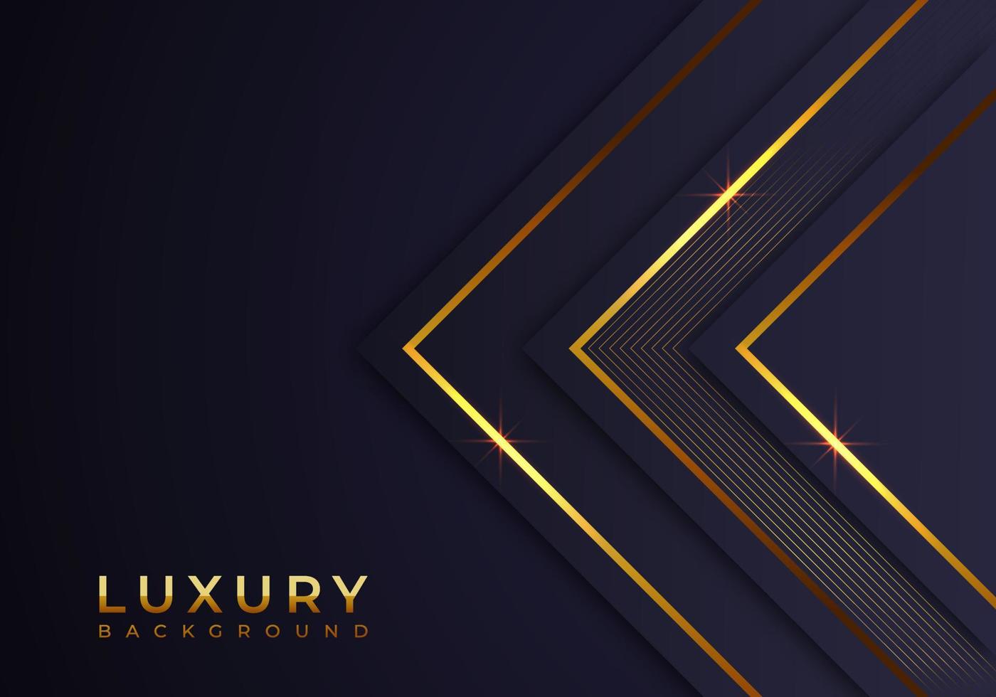 Abstract Shiny Gold Lines Diagonal Overlap Luxurious Dark Navy Purple Background with Copy Space for Text vector