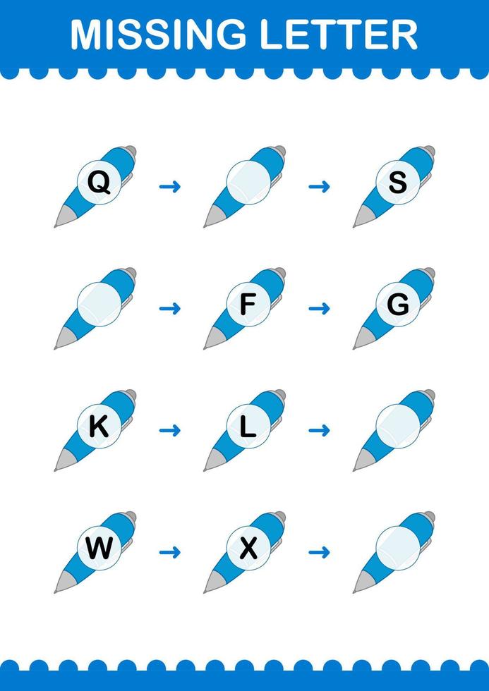 Falta carta con bolígrafo. hoja de trabajo para niños vector