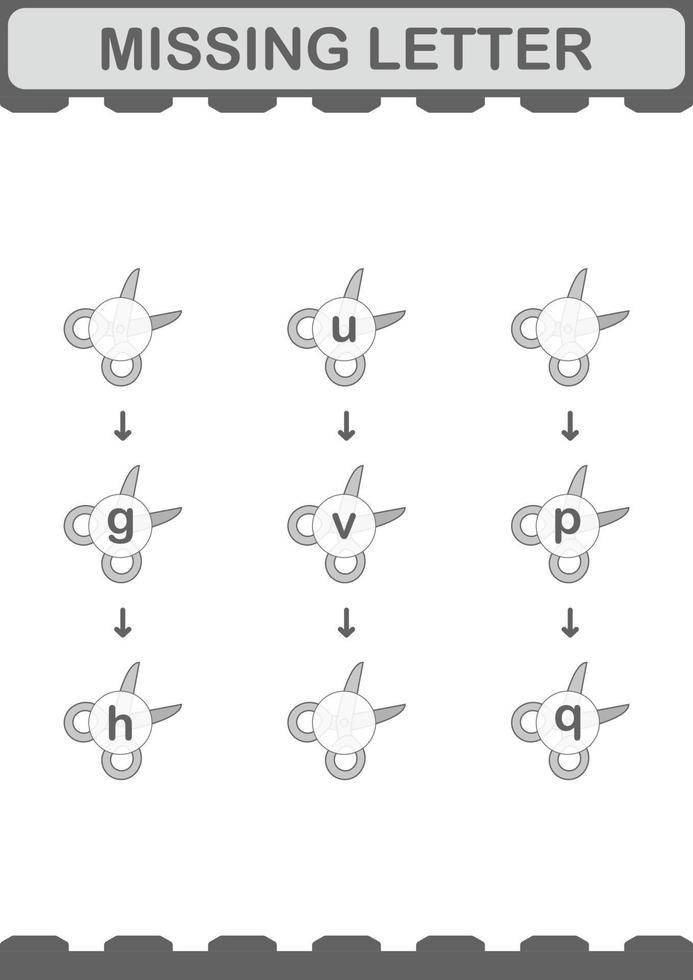 Missing letter with Scissor. Worksheet for kids vector