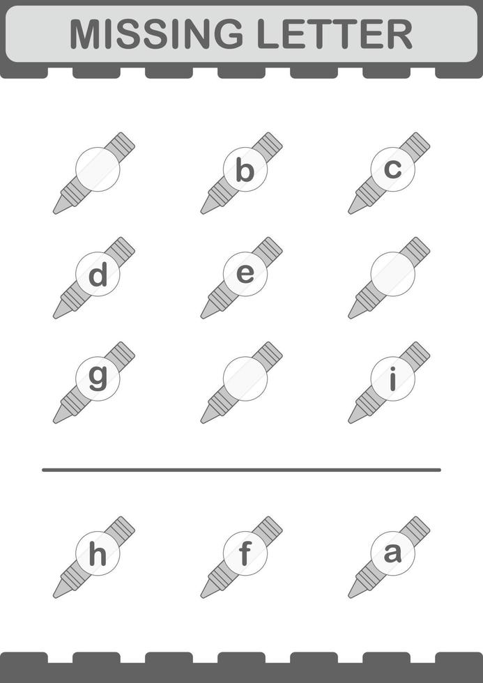 Missing letter with Crayon. Worksheet for kids vector