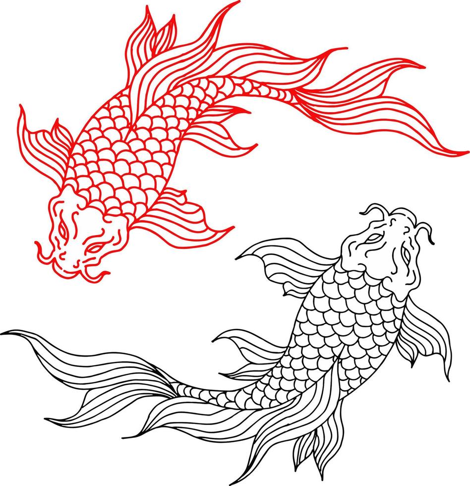 Design Vector Asian Gold Fish Outline