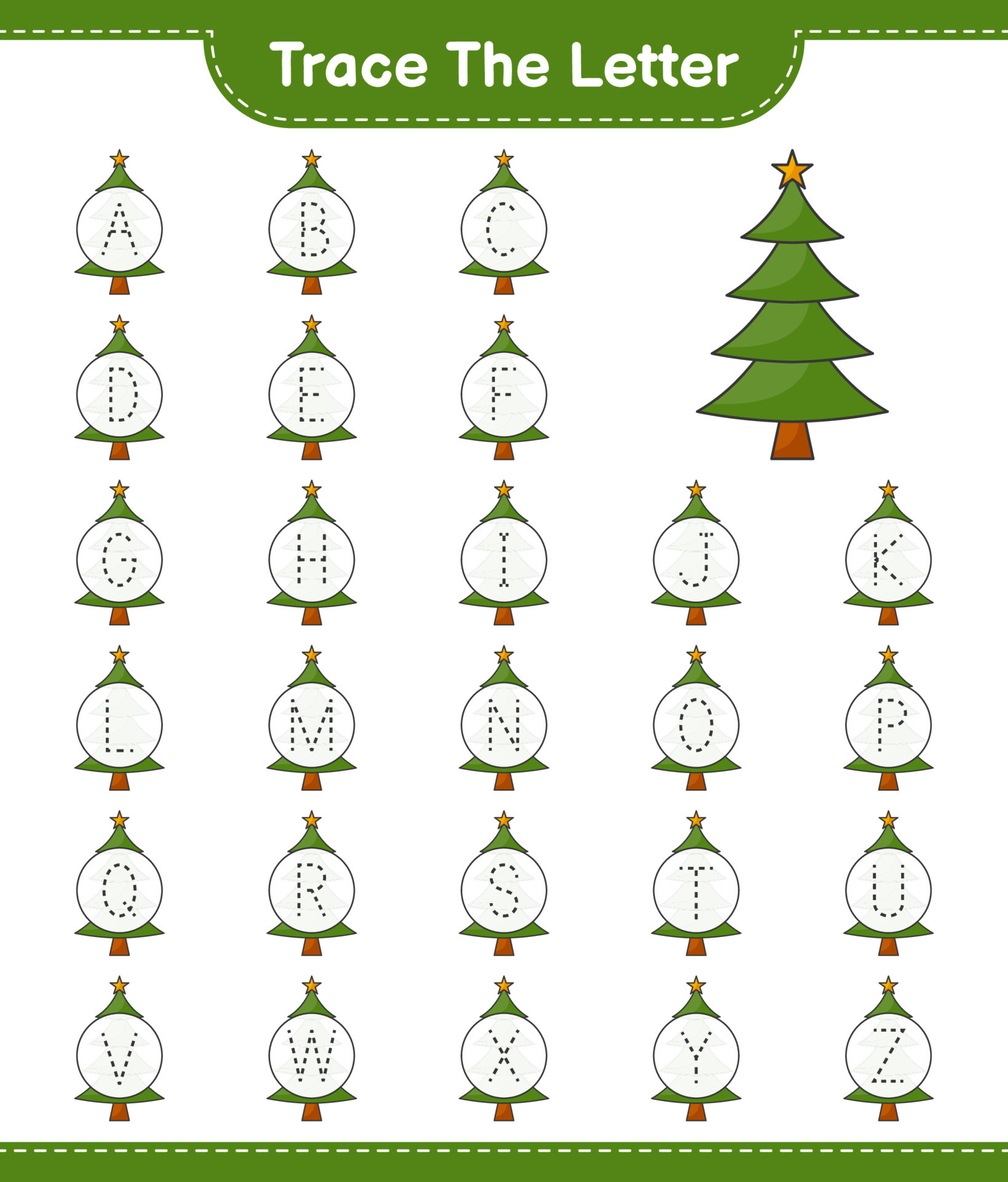 Trace the letter. Tracing letter alphabet with Christmas Tree