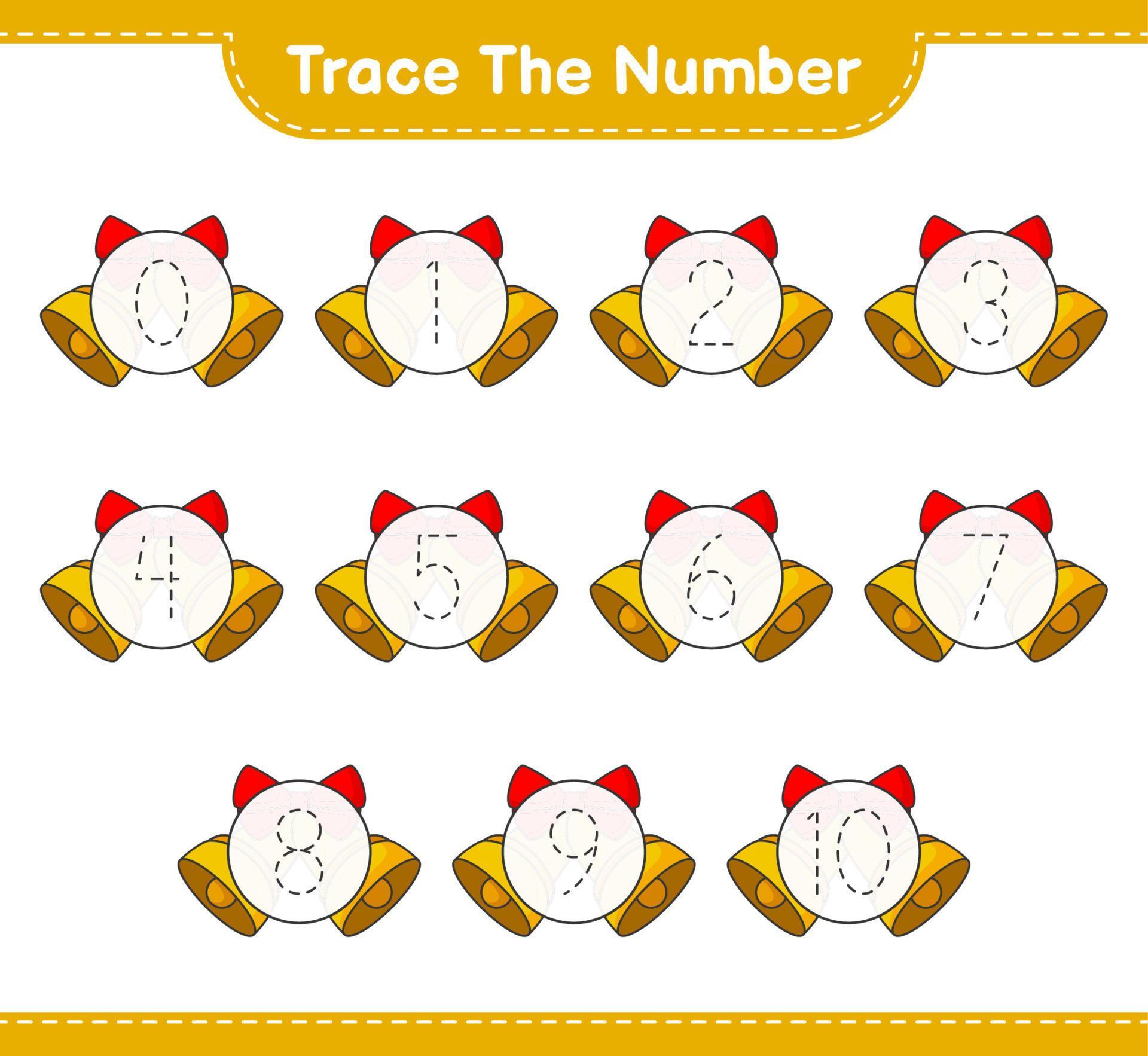 Trace the number. Tracing number with Christmas Bell. Educational